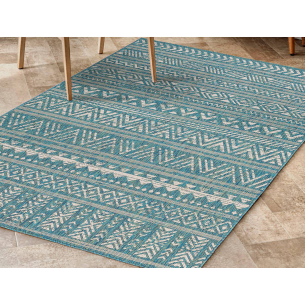 Wrought Studio Depue Aqua Teal/Ivory Indoor/Outdoor Rug & Reviews